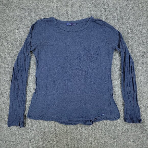 Prana Tops - Prana Shirt Women Medium Blue Patch Logo Round Neck Long Sleeve Pocket Pullover